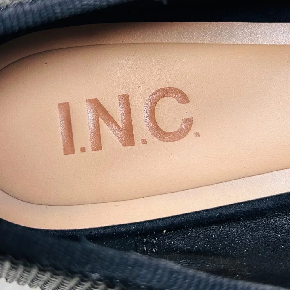 I.N.C. Persie Bow Flat Rhinestone Pointed Toe 8.5 Sparkle Party Black